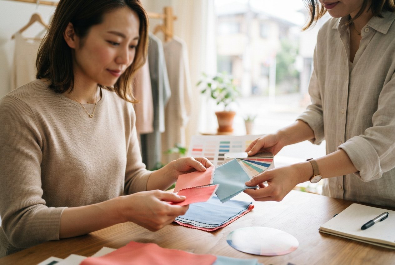 診断結果をもとにコーディネートを相談しているサロンでの一場面